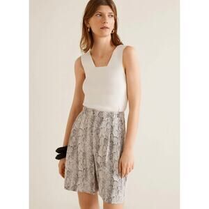 Mango MNG Bermuda Long Trouser Shorts Dressy Snake Print Silky Flowy 4 Small